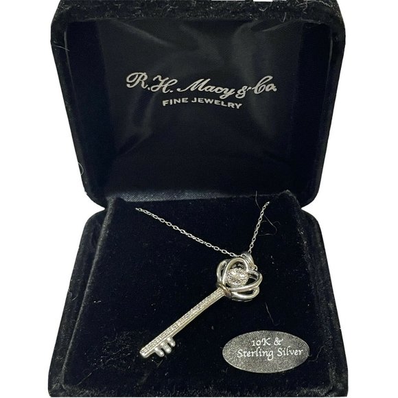 NWT Bridge diamond Sterling Silver & 10k gold key pendant and chain Box $200 - Picture 1 of 5